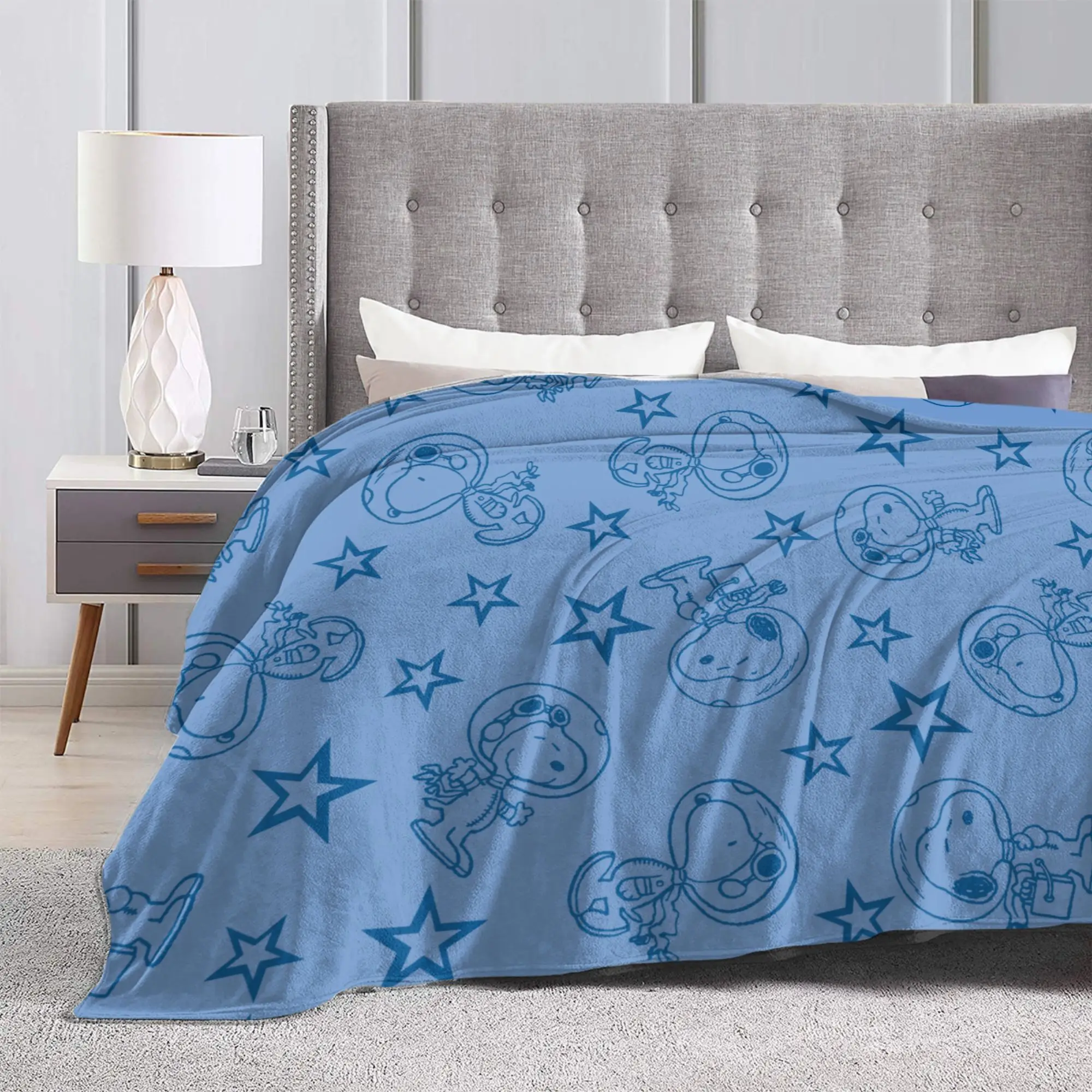 Snoopys Blue Space Astronaut Pattern Flannel Blanket  Novelty Throw Blankets for Home 125*100cm Bedspread, view 5