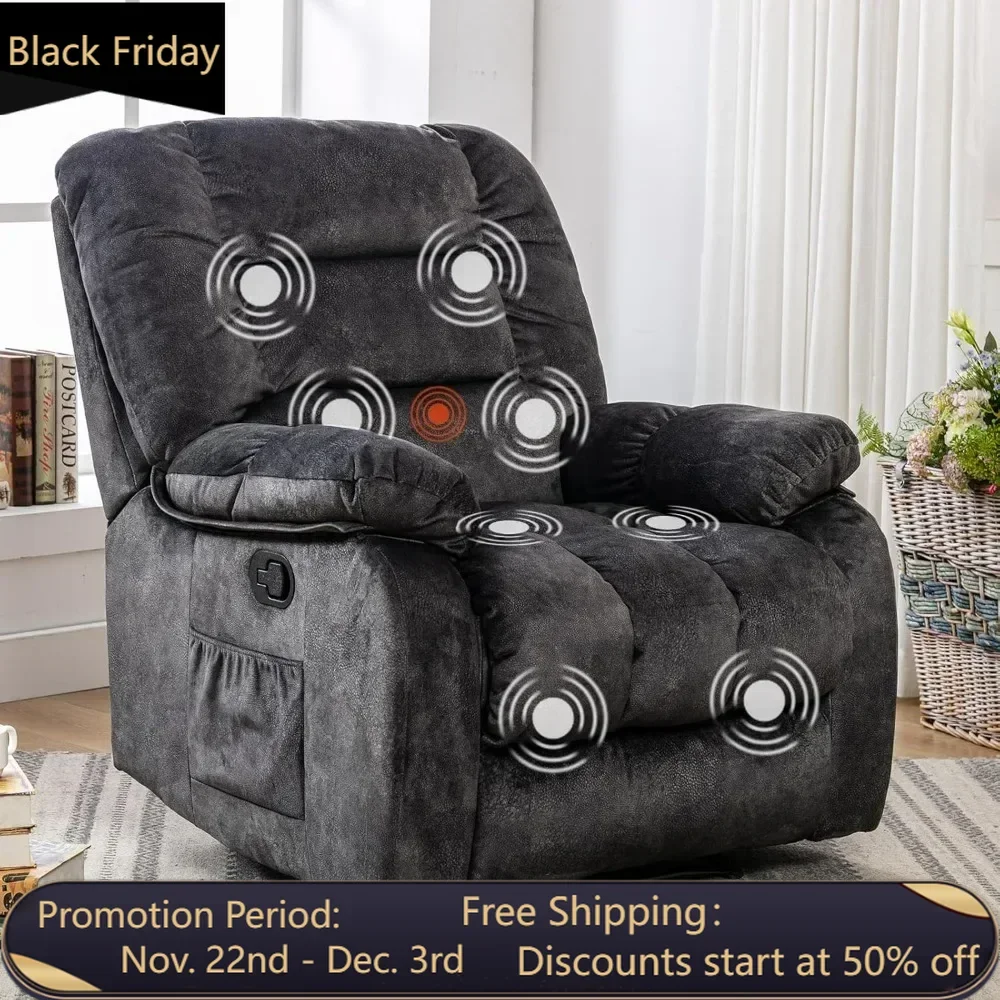 Overstuffed Massage Recliner Chairs with Heat and Vibration, Soft Fabric Manual Reclining Chair for Living Room Bedroom, Chairs