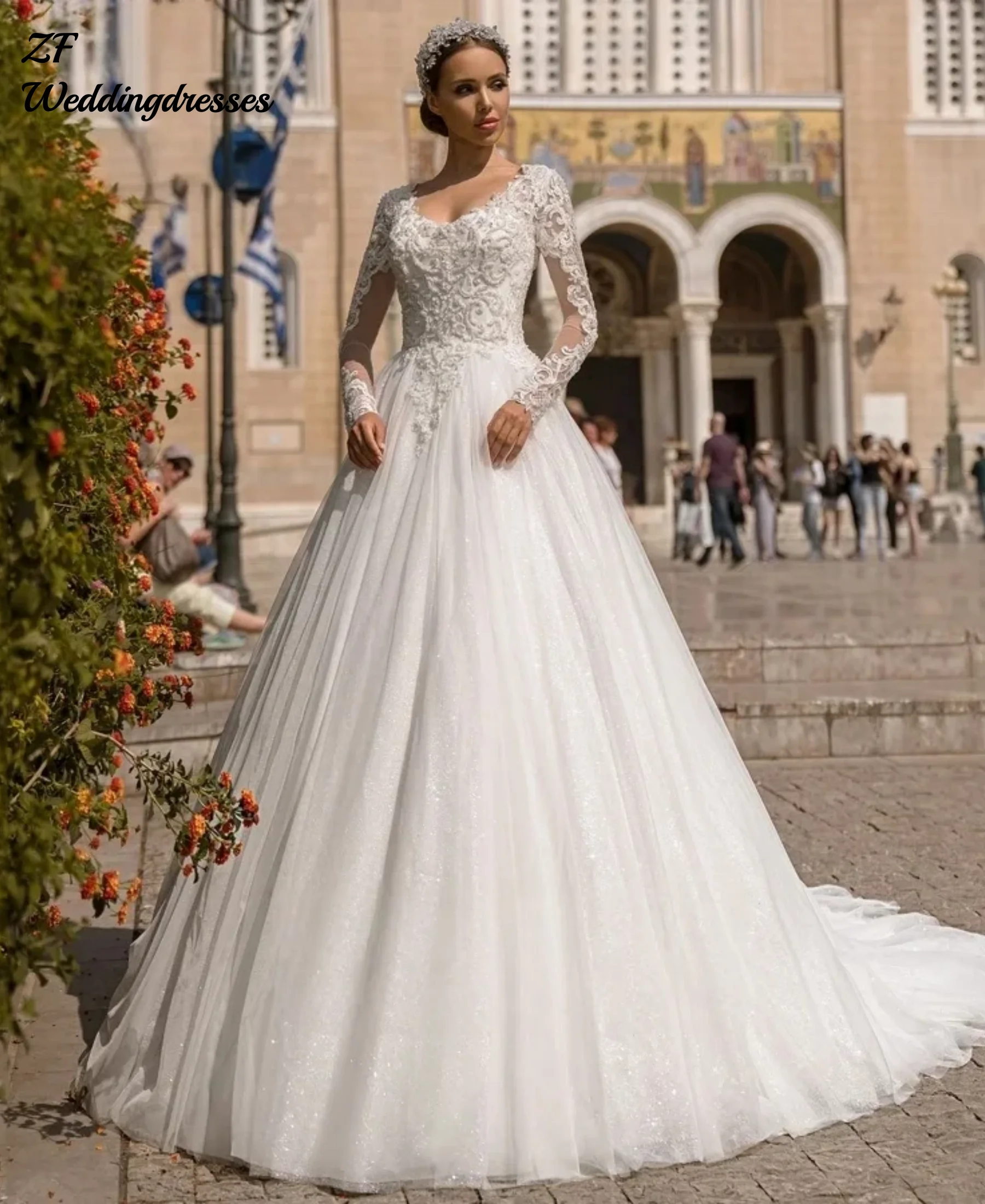 Customized 2026Exquisite WeddingDress Sheer Scoop Neck Lace Beaded Applique Illusion Long Sleeve Bride Dresses Vestidos De Noiva