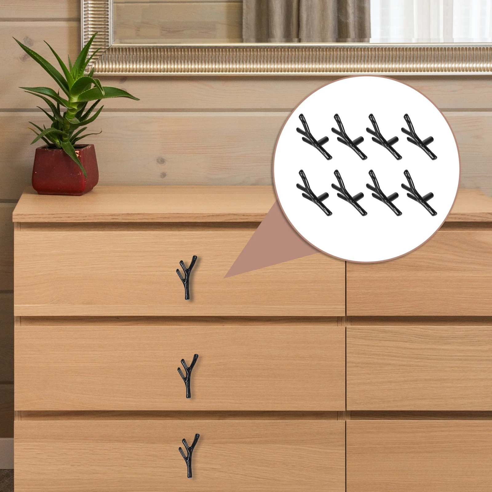 

8pcs Branch Handles Zinc Alloy Cabinet Knob Durable Smooth No Burrs For Wardrobe Drawer Cupboard Furniture Grip