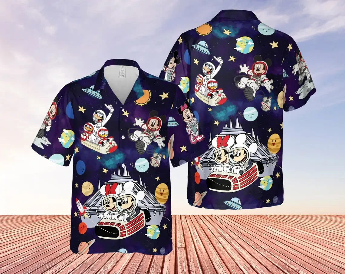 

Disney Mickey And Friends Space Mountain Vintage Hawaiian Shirt Retro Disneyland Astronaut Hawaiian Set Disney Button Down Shirt