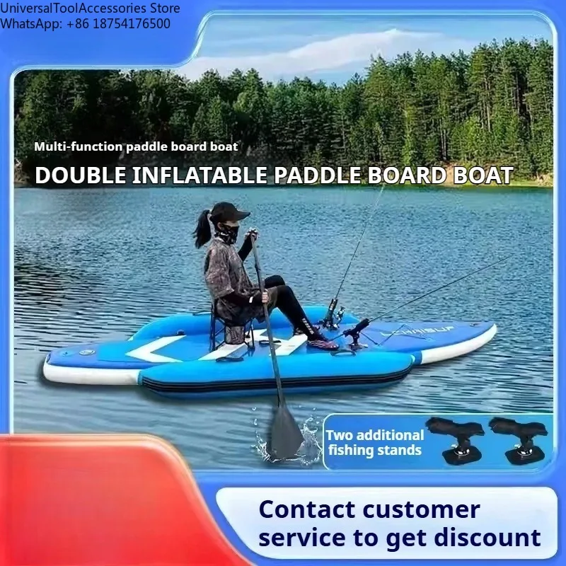 Double-Layer Inflatable Kayak Fishing Board w/ Anti-Rollover EVA Deck, Rod Holders Foldable for Parent-Child Lure Fishing