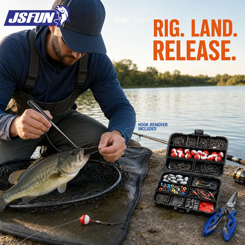 264-teiliges Outdoor-Angelzubehör-Set mit Tackle-Box, inklusive Zange, Jig-Haken, Bleigewichten, Wirbeln, Snaps und Bleigewichts-Slides. – Detail 8