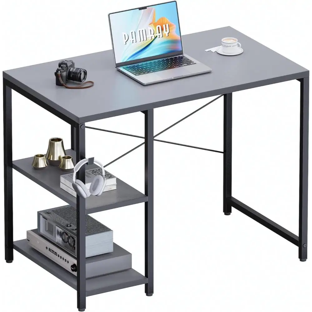

32 Inch Small Computer Desk with Shelves, Home Office Desk with Headphone Hook for Bedroom, Study Writing PC Table for S