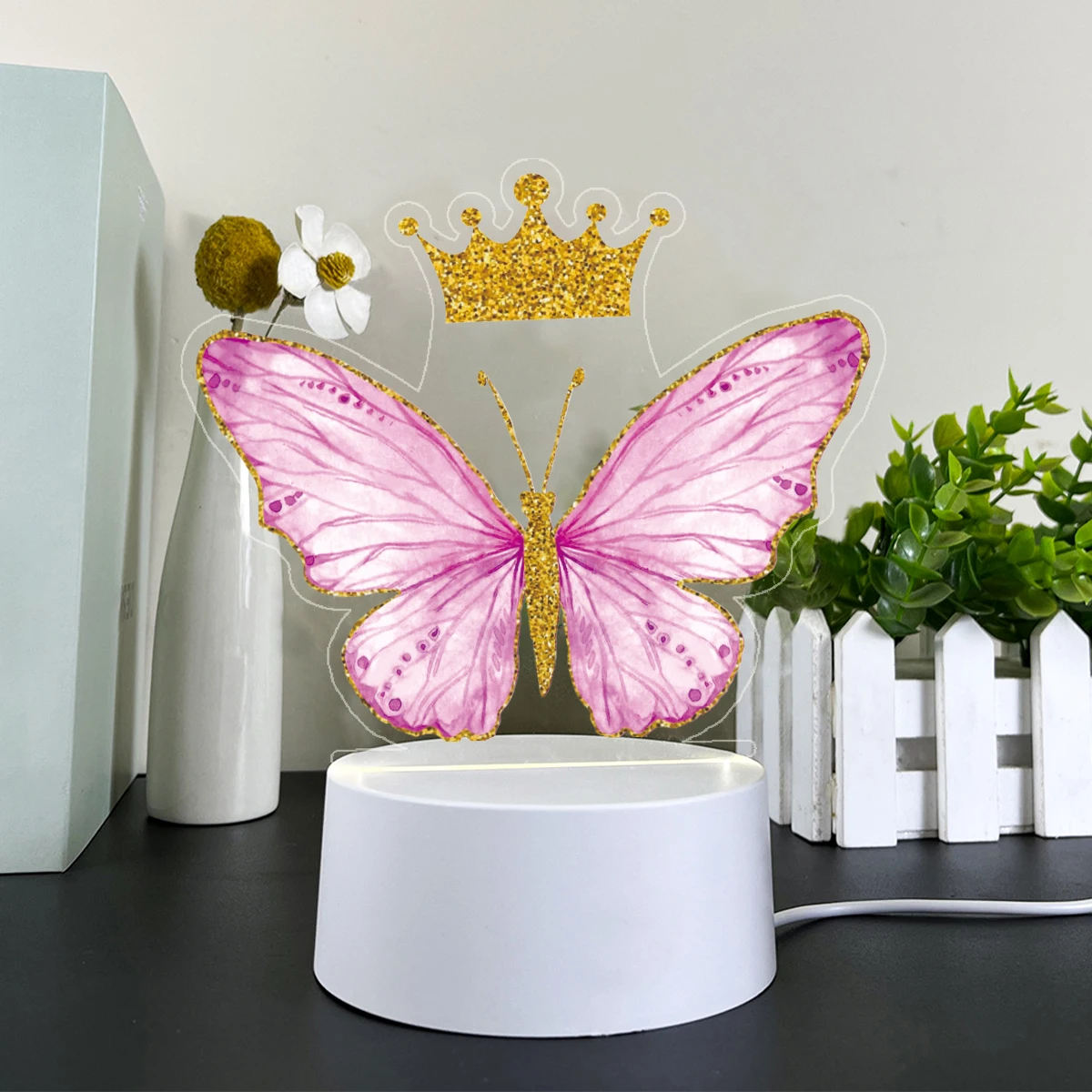 1PC akrylowe światło nocne lampa Led 3D motyl kolorowe świecące przyjęcie urodzinowe dekoracyjne artykuły domowe do dekoracji pokoju dziecięcego