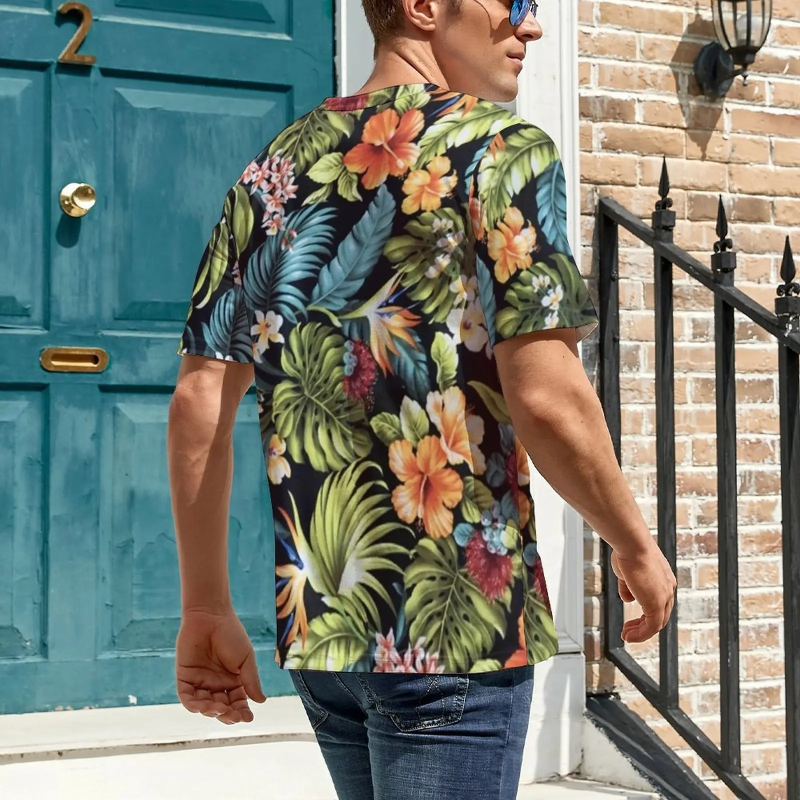 Colorful Tropical Floral T-Shirt Weed Print Vintage T-Shirts Mens Funny Tshirt Summer Short-Sleeve Design Top Tees Plus Size 6XL