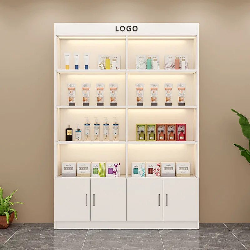 

Cosmetics Display Cabinet with Light Beauty Products Display Shelf Gift Ornament Locker Barber Shop Sample Cabinet