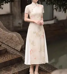 베트남 Ao Dai 여성 빈티지 치파오, 여름 원피스