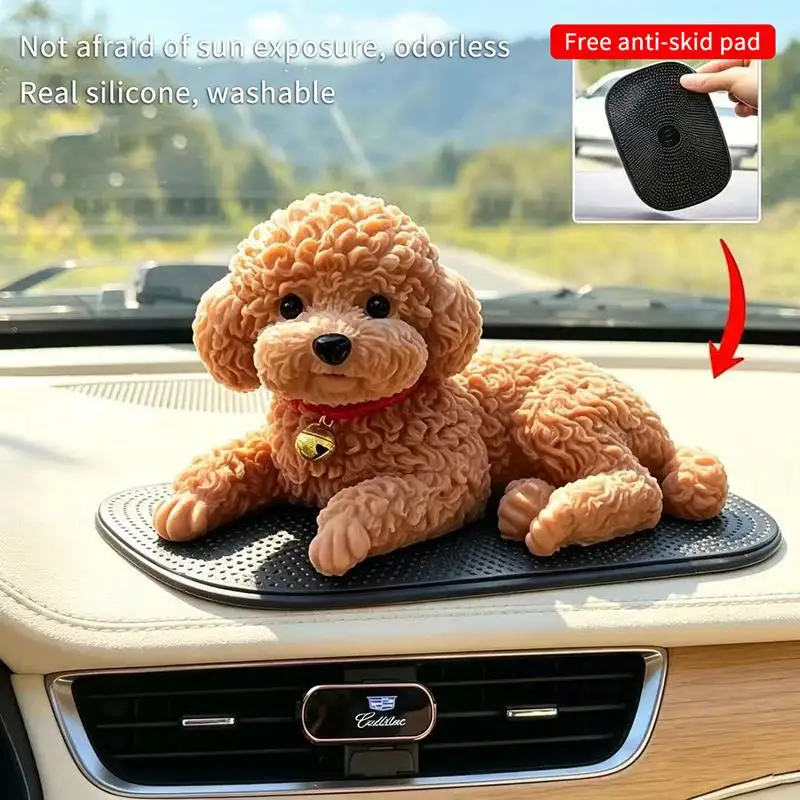 Car 3D Pet Figurines Teddy Dog Simulation Gadget With Anti Slip Pad Center Console Automobile Animal Decoration Accessories