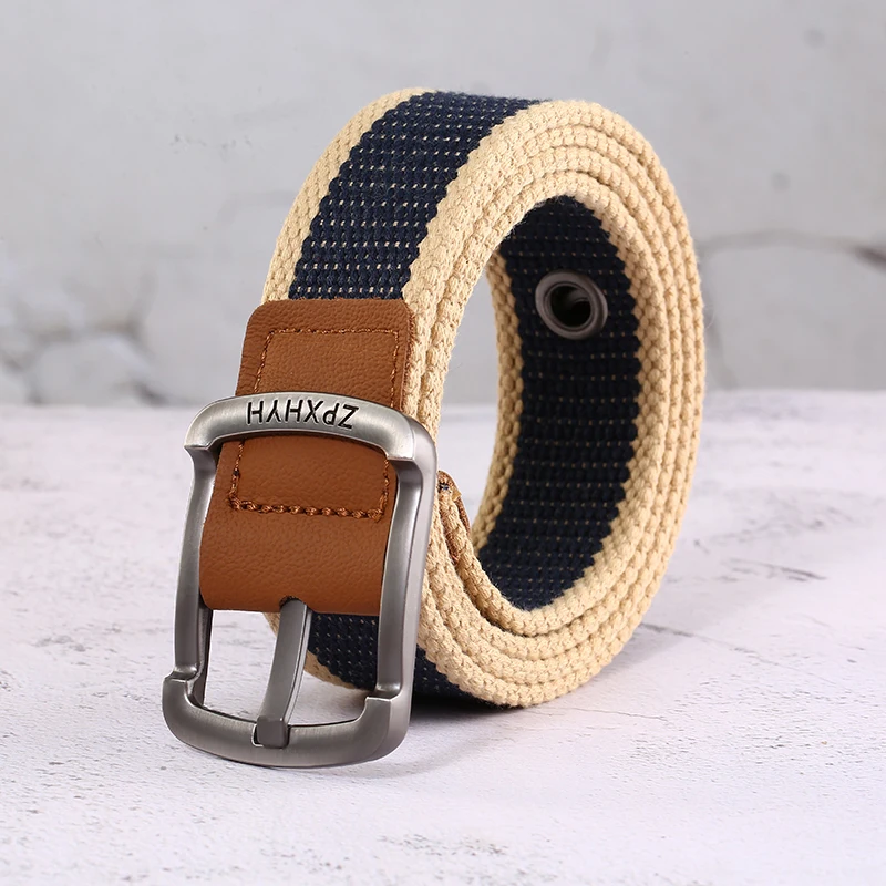 Outdoor Canvas Men\'s Belt Solid Color Black and Red Striped Woven Alloy Pin Buckle Sports Overalls Belt Male Wholesale