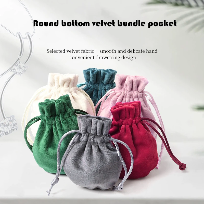 

New Round Bottom Velvet Bundle Pocket Jewelry Bag Ring Flannel Bag Drawstring Gift Storage Bag Hold Neckalce Bracelet