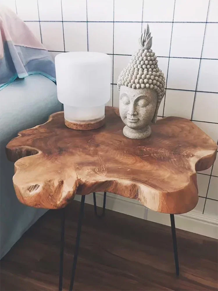 Solid Wood Coffee Table, Natural Teak Log, Small Tea Table, Side , Special-Shaped Sofa, Small Tea , balcony, Simple Ta