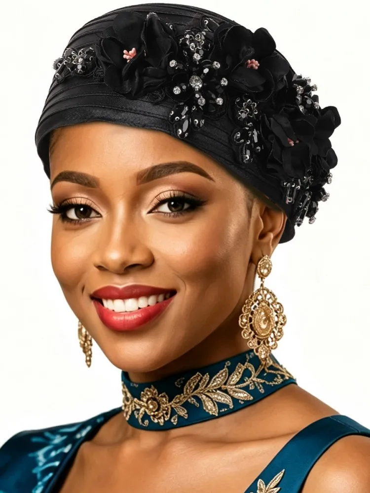 Already Made African Headtie Glitter Diamonds Women's Turban Cap Female Head Wraps Nigeria Wedding Auto Geles Party Headwear Hat