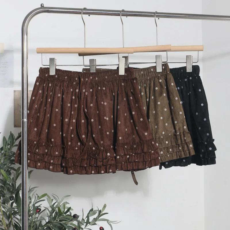 Polka Dot Skirt Women's Autumn and Winter New Lotus Leaf Edge Elastic High Waist Skort A-word Skirt