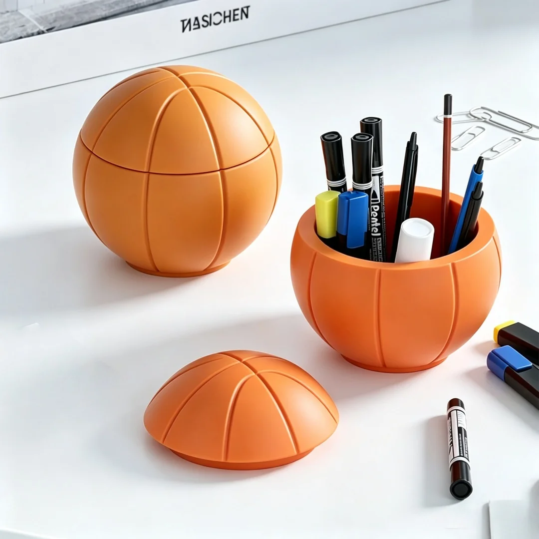 Basketball Football Gypsum Candle Cup With Lid Silicone Mold DIY Soccer Basketball Plaster Storage Jar Decoration Pen Holder