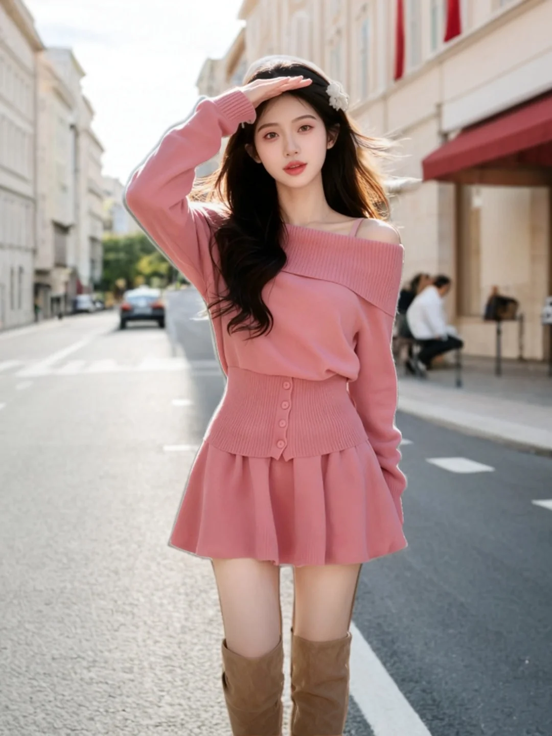 

Spring Knitted Sweater And Skirt Set Women's Fashion Comfortable Breathable Two-Piece Outfit Gentle Style Casual Wear
