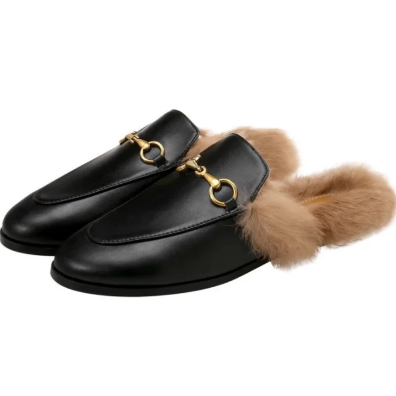 Women Thicken Plush Fur Slippers 2024 Winter warm Slip on Chunky Loafers Mules chinelos Woman Thick Bottom Cotton Flip Flops