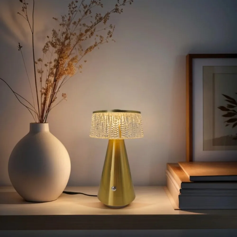 

Перезаряжаемая металлическая акриловая лампа-гриб, современный сенсорный настольный светильник для спальни, прикроватный маленький ночник, беспроводной светодиодный декор