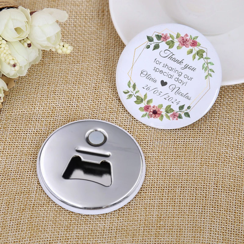 Personalizowane magnesy otwieracze do butelek na wesele, pamiątki ślubne dla gości, magnesy na lodówkę z własnym nadrukiem, upominki na przyjęcie.