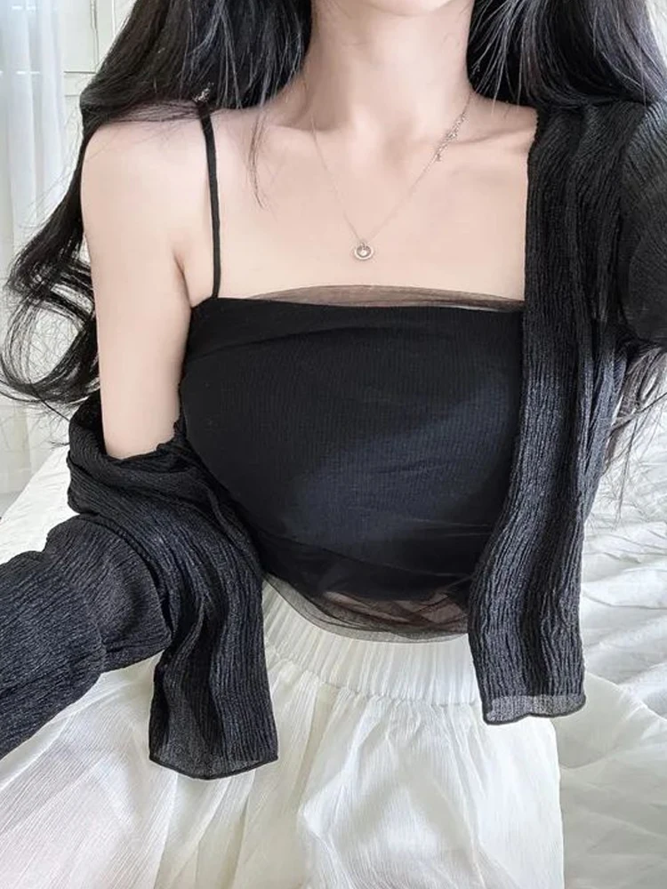 

Sweet Summer Long Sve Шифоновый вязаный кардиган Женский солнцезащитный топ plus Me Комплект из двух предметов для поездок на работу Sle L...