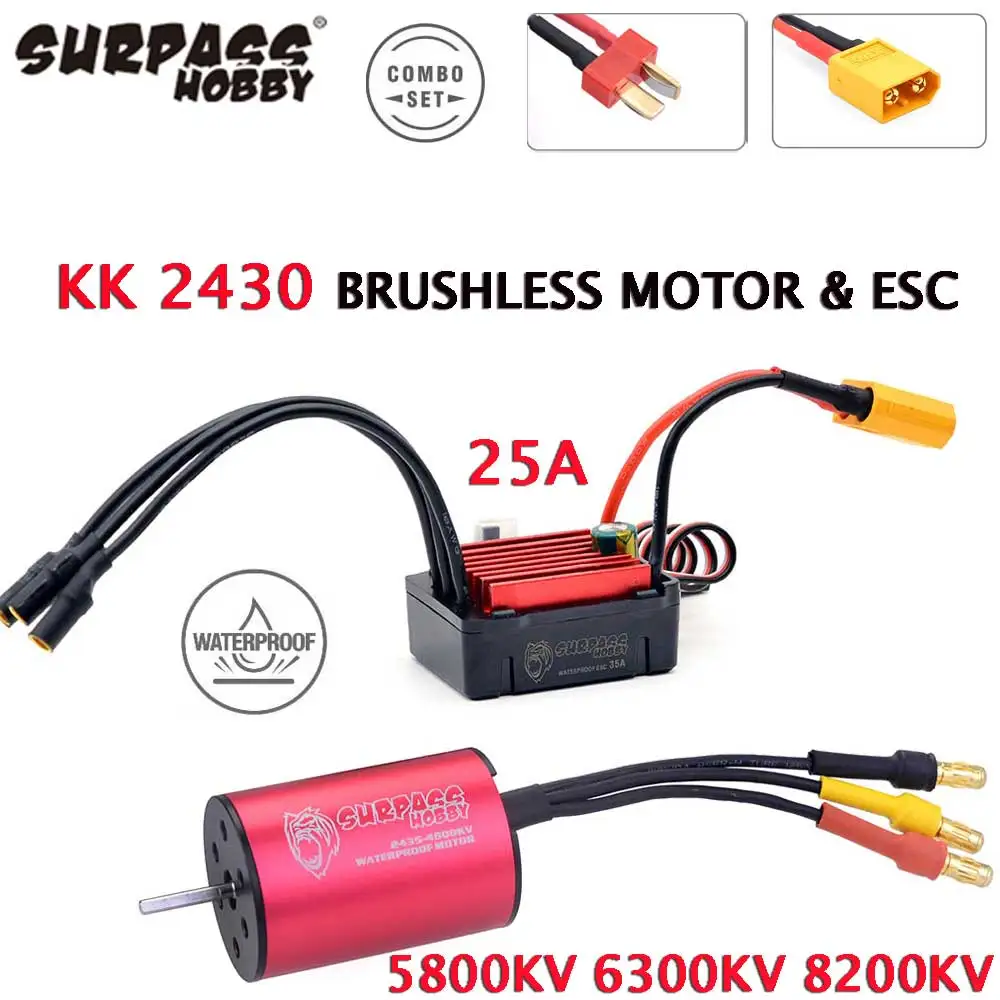 SURPASS HOBBY KK Waterproof Combo 2430 5800KV 6300KV 8200KV Brushless Motor 25A ESC for 1:16 1:18 GTR/Lexus RC Drift Racing Car