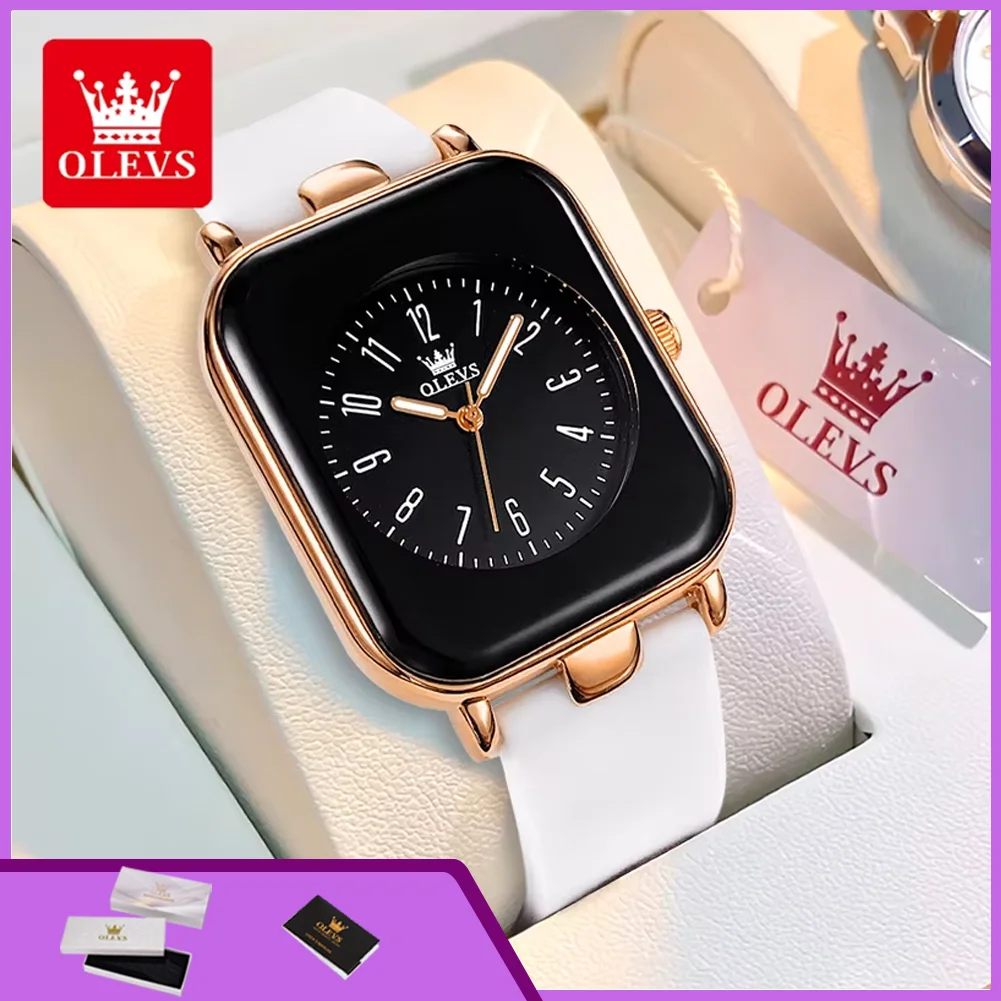 OLEVS 9961 Quartz Watch for Women Fashion Simple Silicone Strap Square Dial Original Wristwatch Waterproof Luminous Ladies Watch
