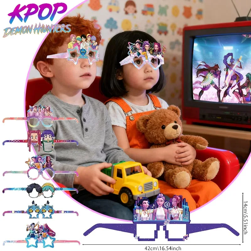 Lunettes en papier pour décoration de fête chasseurs de démons, masques Photo, accessoires de Cosplay, fournitures de fête d'anniversaire pour enfants, 6 pièces/ensemble