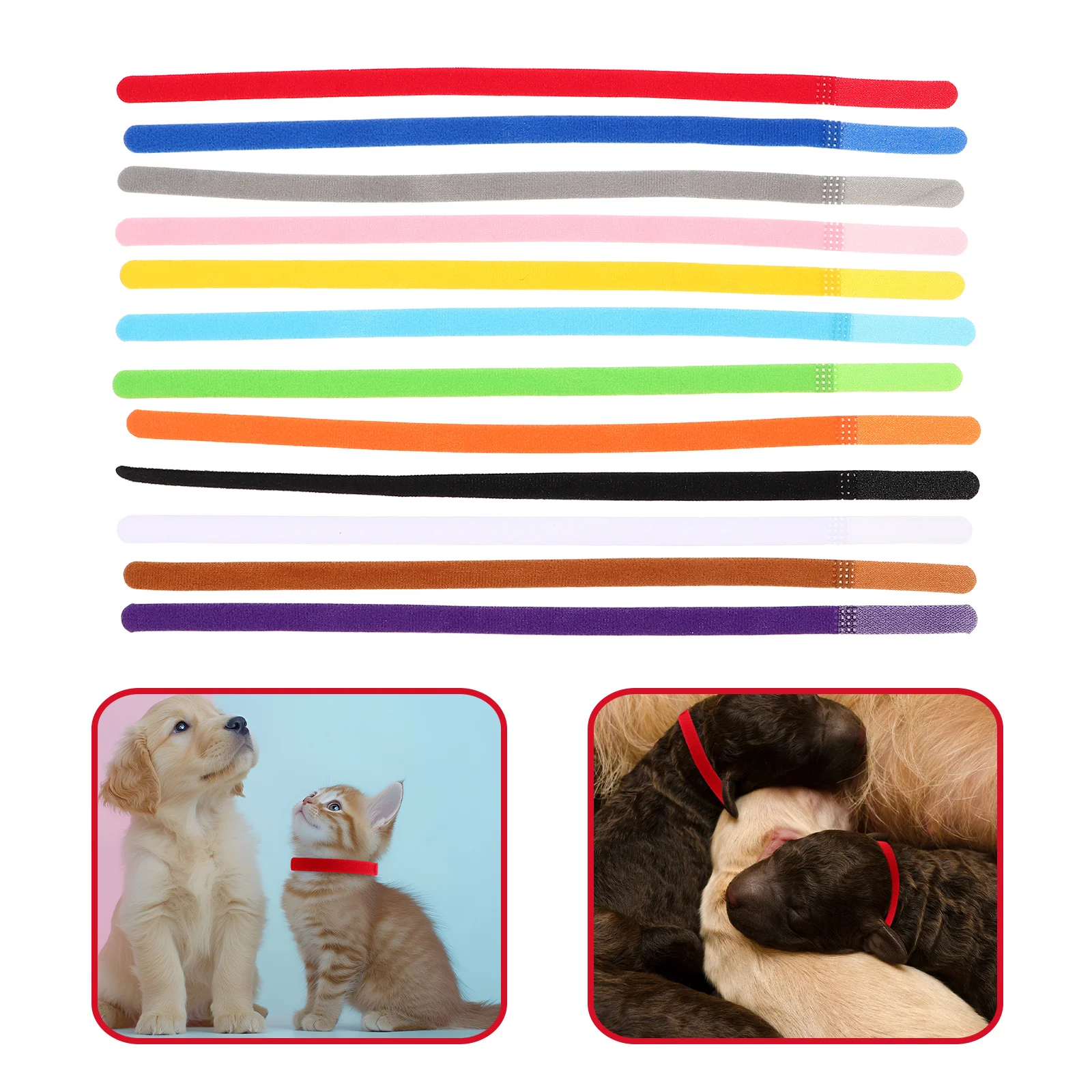 

36Pcs Adjustable Colorful Nylon Puppy Kitten Identification Collars Soft Fabric Bands for Newborn Small Dog Litter Whelping