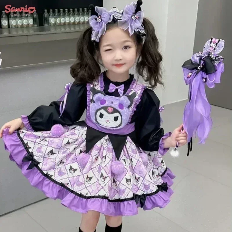 

Sanrio Kuromi Girls Cute Skirt Loose Dress Outer Wear Spring Princess Costume Party Cartoon Birthday Festival Gift Halloween