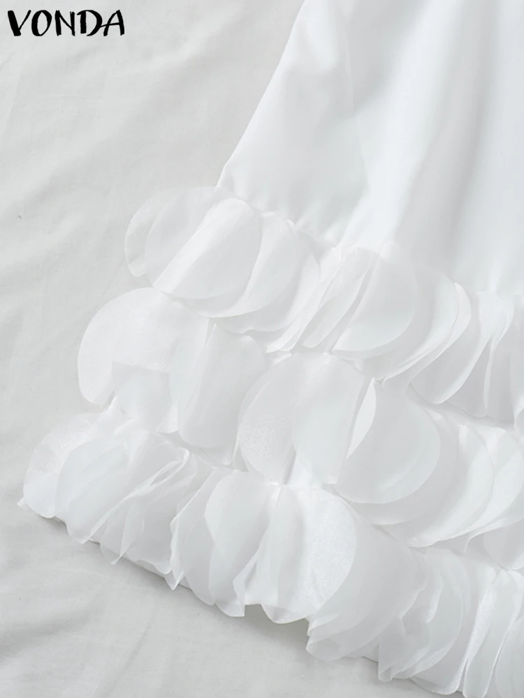 VONDA-Mini Robe d'Été Décontractée à Volants et Col Rond, Tenue Éducative à Manches Courtes, Vêtement de Vacances, Style Bohème, Sexy, Couleur Unie, pour Document