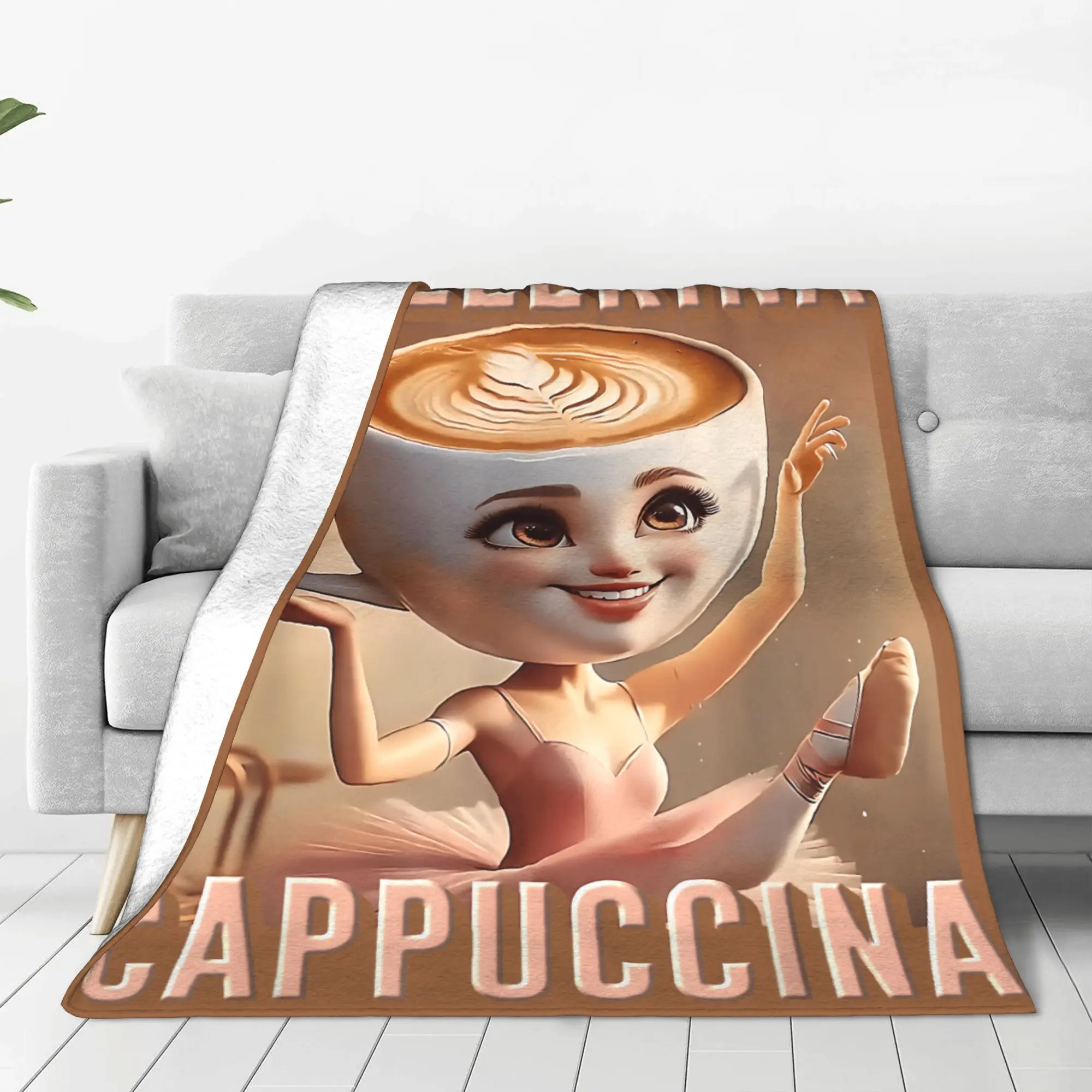Ballerina Cappuccina AI Generate Character Italian Brainrot Warm Soft Blanket Plush Throw Blanket Couch Chair Flannel Bed Cover