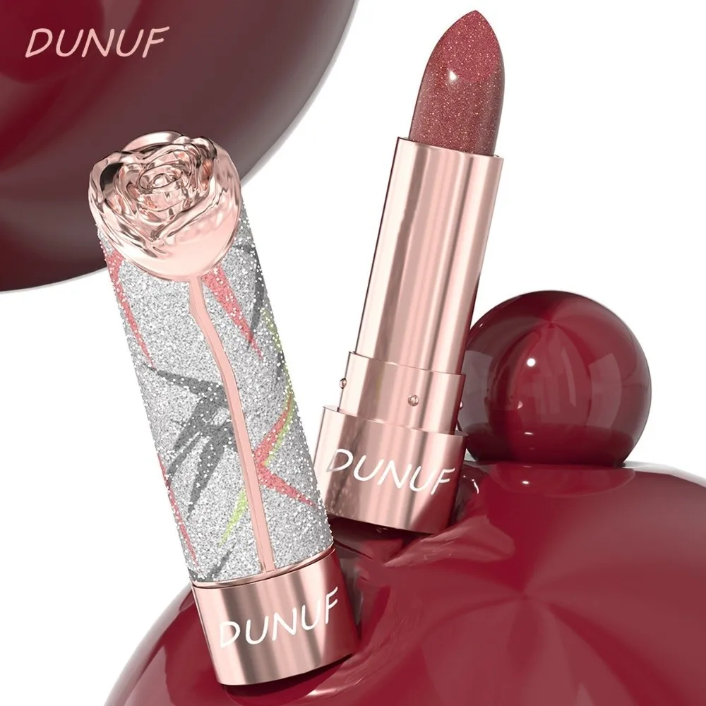 New 7 Colors Metallic Lipstick Pearl Pink Waterproof Shimmer Lip Glaze Floral Embossed Long Lasting Lip Mud Lip Makeup