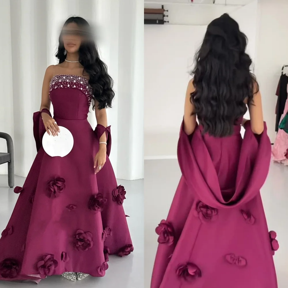 

Customized Retro High Quality Jersey Rhinestone Handmade Flower A-line Strapless Long Dresses Bespoke Occasion Dresses Fashion