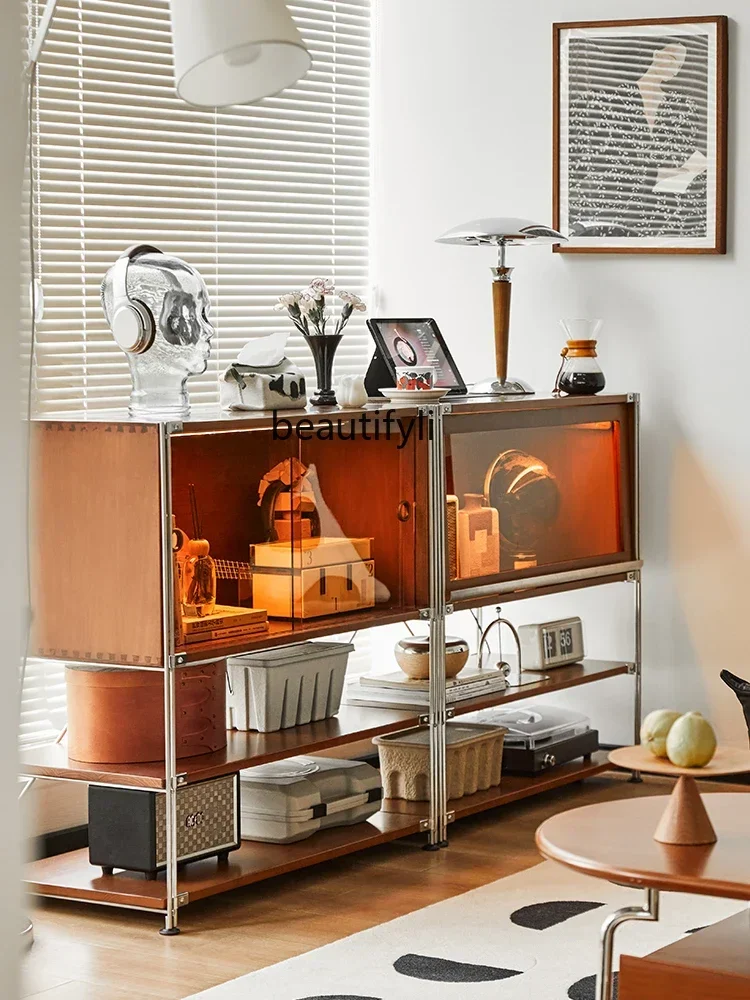 

Medieval display cabinet Solid wood bookcase Storage storage Nordic living room glass magazine cabinet