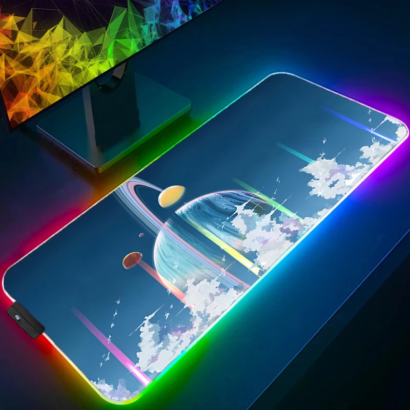 

Mouse Pad Notbook Gamer Keyboard Pad Non Slip Rubber LED Computer Carpet Space Galaxy Planet Desk Mat RGB PC Anime Soft Mousepad