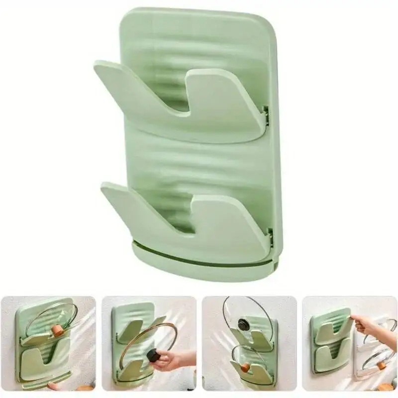 

Foldable Wall-Mounted Pot Rack No-Drill Installation Lid Holder Space-Saving Kitchen Organizer For Lids Cutting Boards