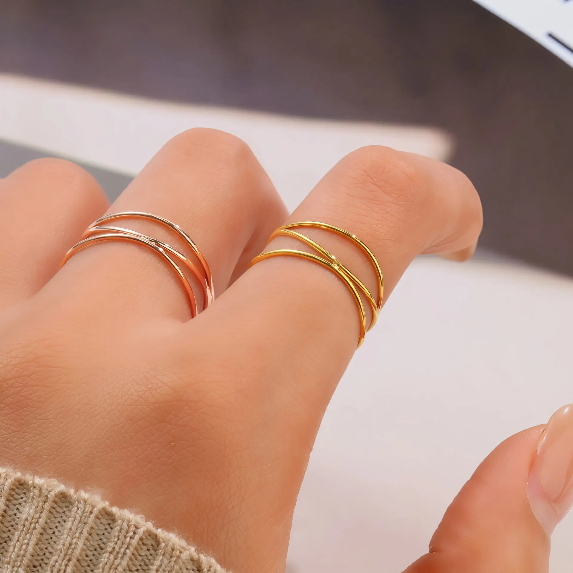 Three Layers Of Extremely Fine Wire Interwoven Titanium Steel Plated 18k Gold Ring