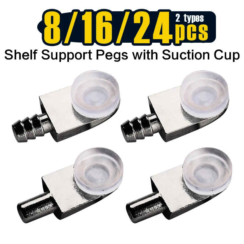 8-24 PCS Suction Cup Shelf Support Pins with Bracket Holder, for Glass & Wood Shelves, Cabinet Shelf Support Brackets