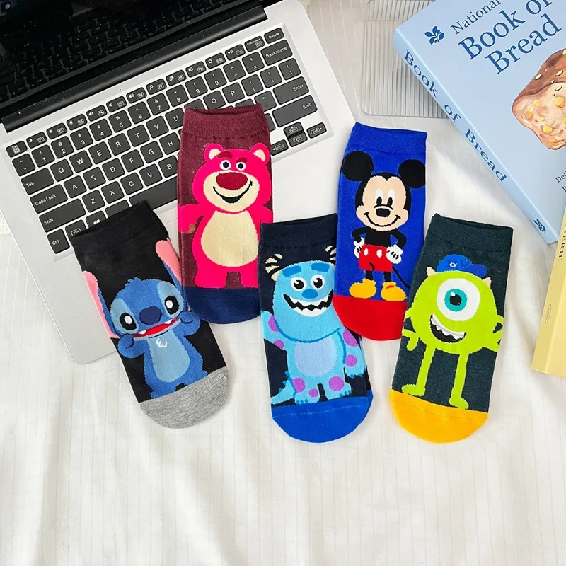 New Disney Mickey Mouse Breathable kawaii Cartoon Sock Stitch Lotso Cute Socks Women's Sock Combed Cotton Women's Boat Socks