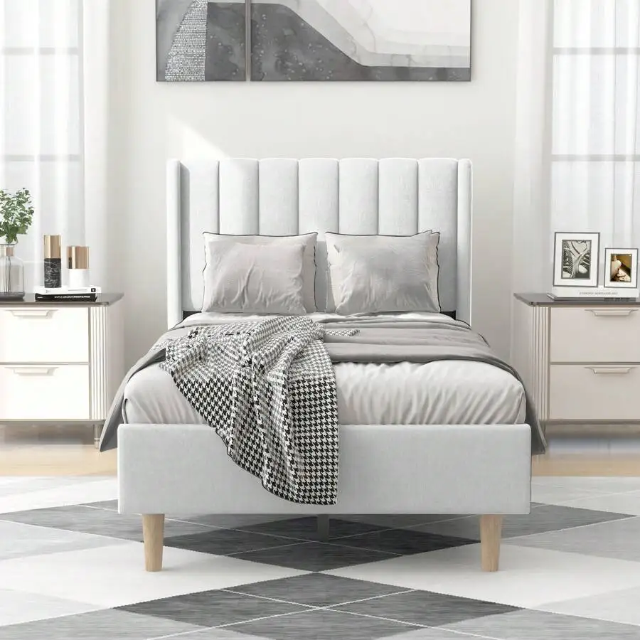Classic Upholstered Platform Bed Frame With Headboard,Mattress Foundation,Strong Wooden Slats Support,No Box Spring Needed