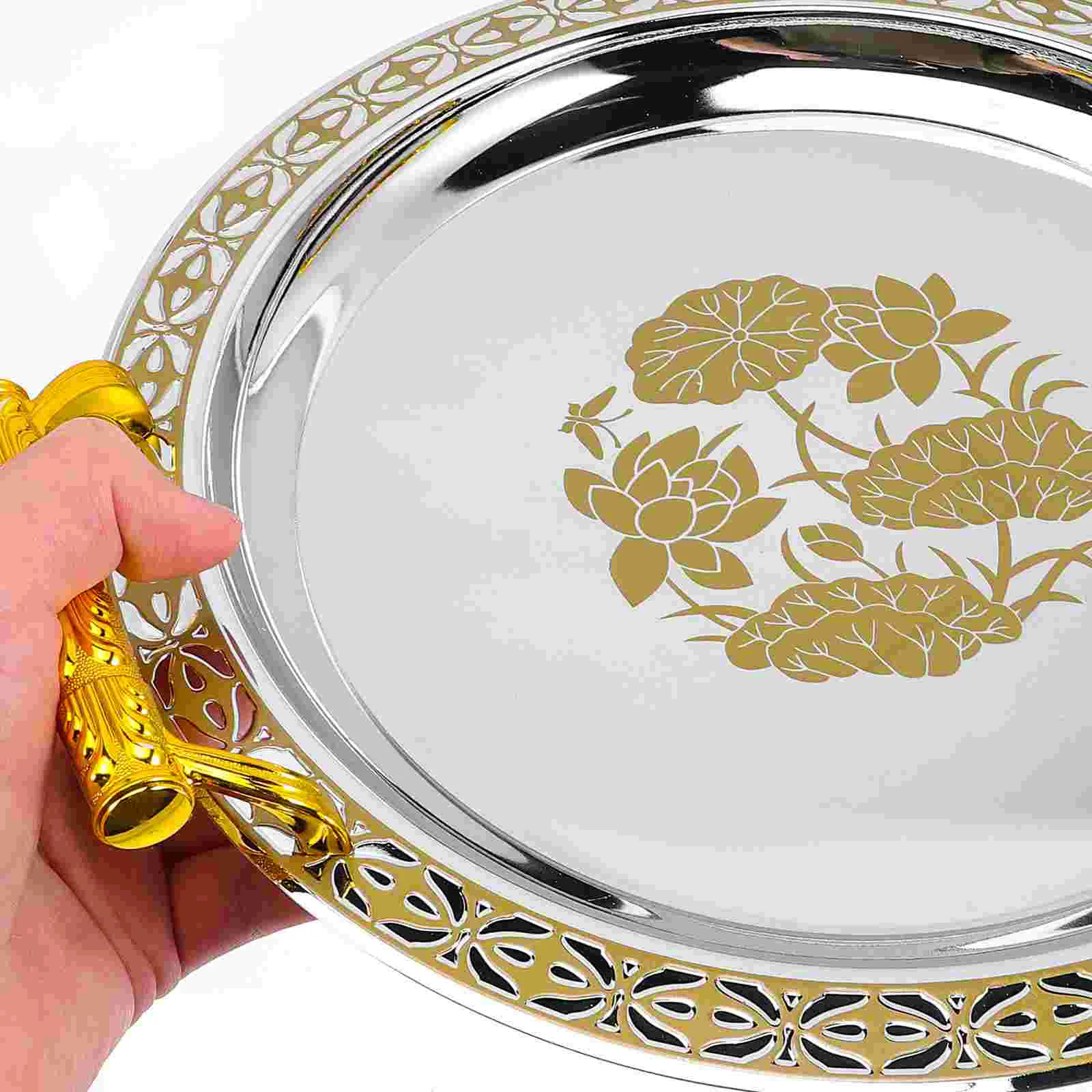 

Coffee Table Stainless Steel European Pattern Tray Jewelry Gold Decor Nesting Serving Dish Plates Snacking Cheese Decorative