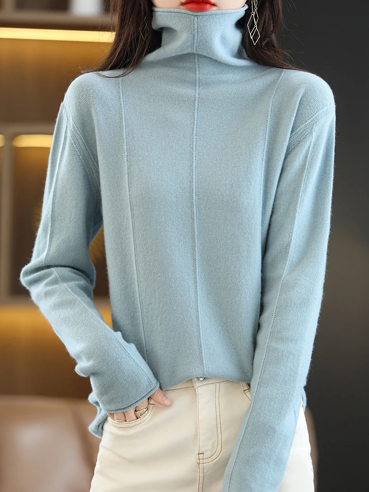 100% Merino Wool Knitwear Women Turtleneck Pullover Sweater Autumn Winter Basic Soft Warm Bottoms Female Clothing Tops