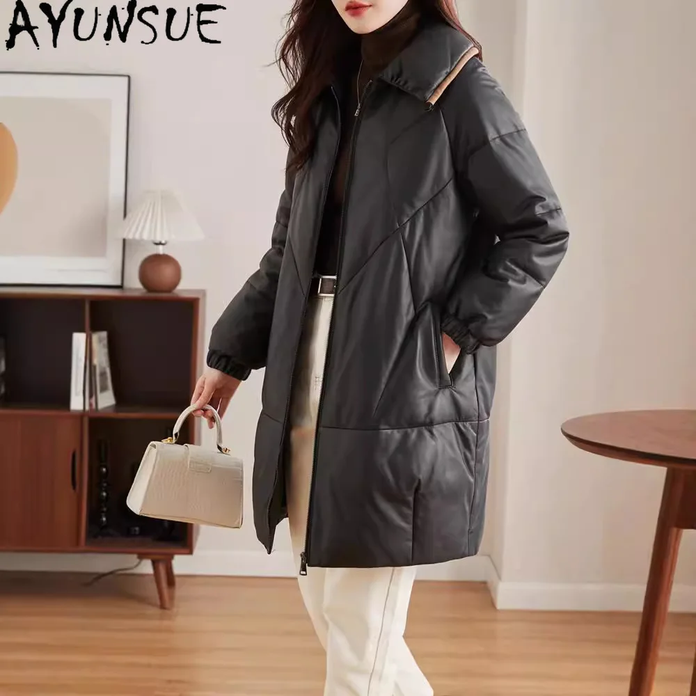 AYUNSUE Genuine Leather Down Jacket Women Winter Clothes Mid-length Down Coats High-end Sheepskin Coat for Woman Jaqueta Couro