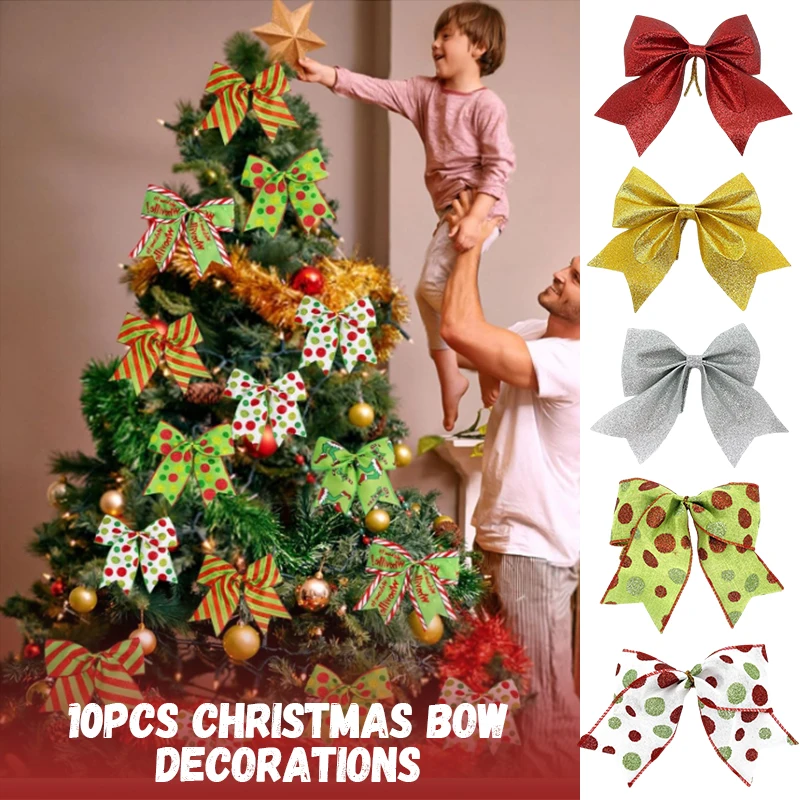 

10 Pcs Glitter Christmas Bows Hanging Bowknot Christmas Tree Decor Pendant Wall Display Window Scene Props DIY Gift Wrap Decor
