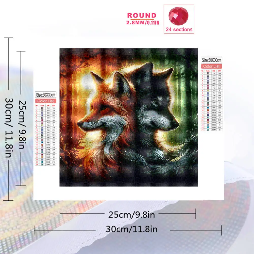 Evershine Full Square Round Diamond Painting Fox Animal Mosaic Dog DIY Picture Of Rhinestones Embroidery Wolf Child Hobby