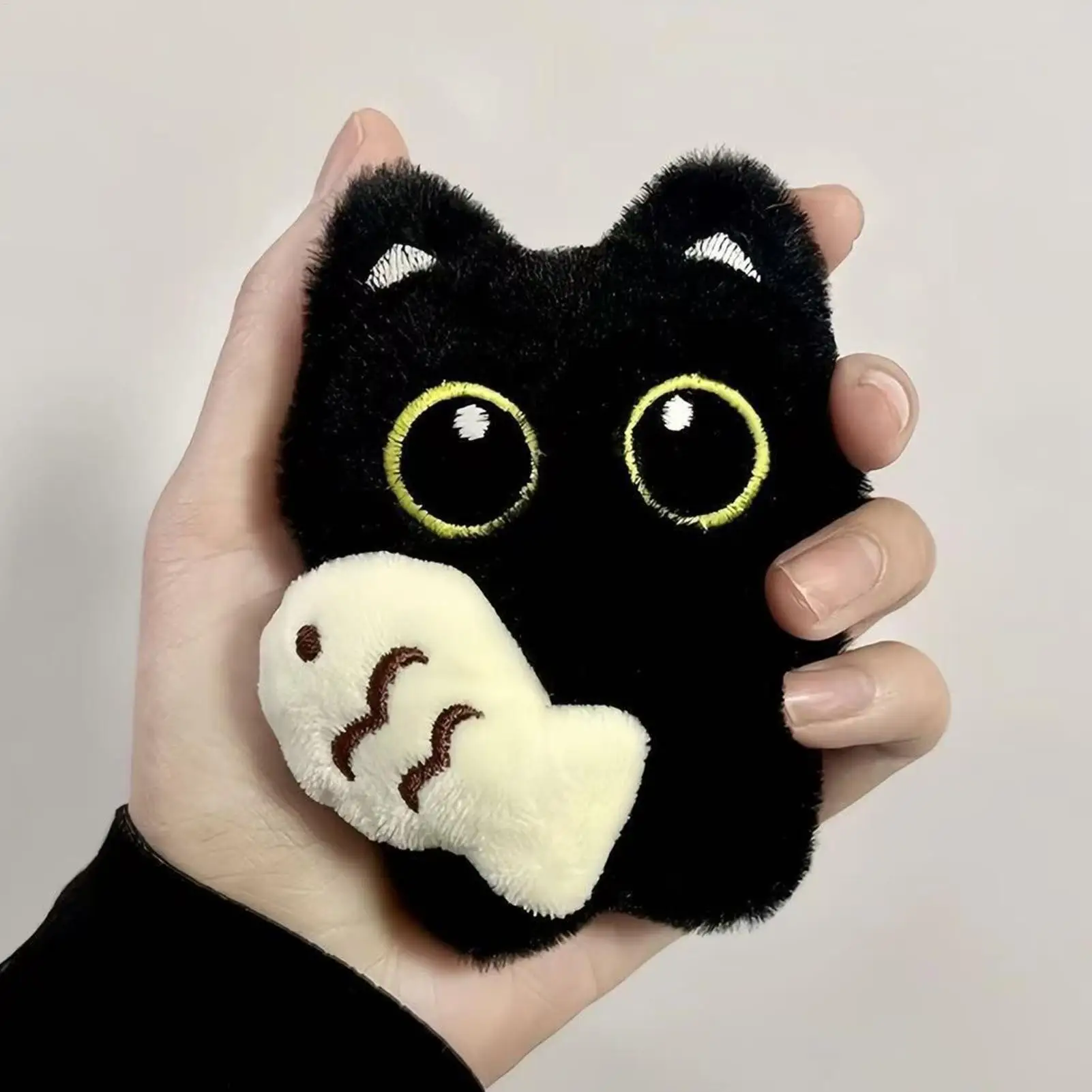 Rearview Mirror Pendant Decoration Cool Plush Black Cat Keychain Bag Pendant Charms Car Keyring Accessories for Men and Women