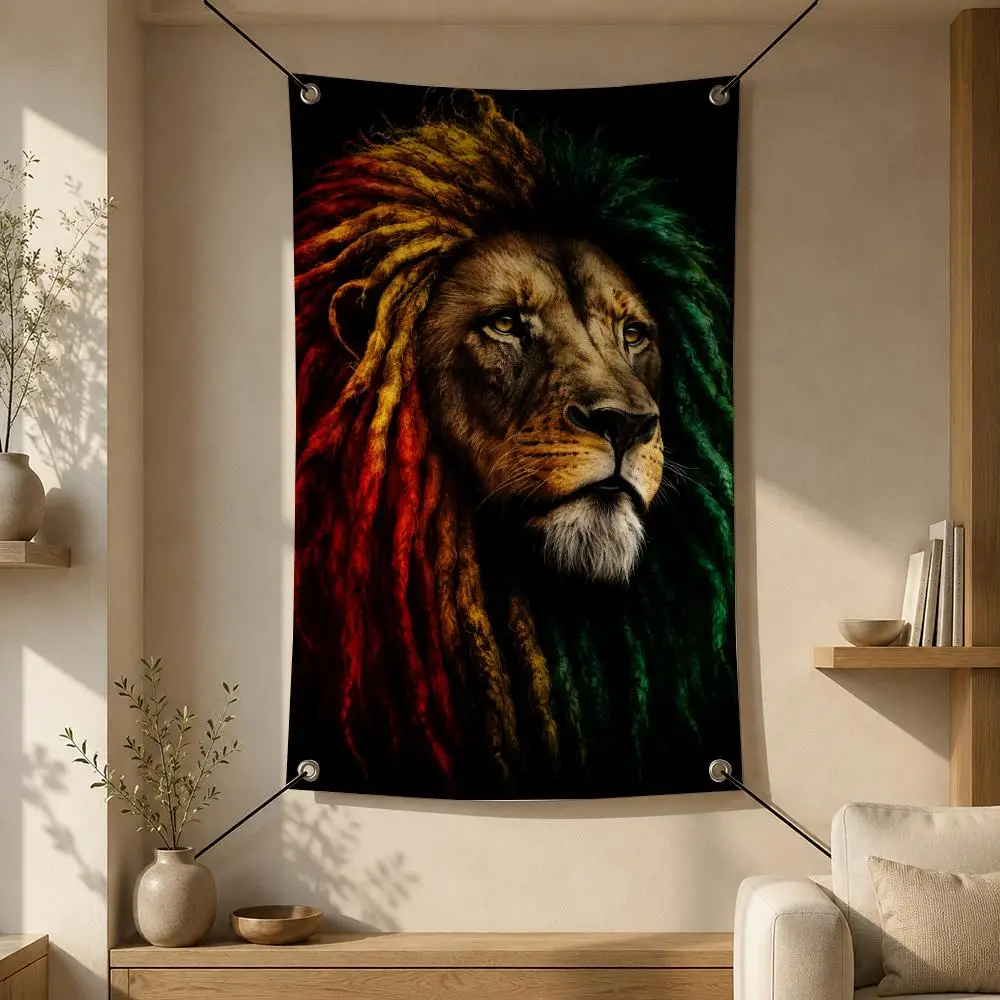 Culture Reggae Rasta Lions Flags Flag Banner Wall Hanging for Bedroom Dorm Room Home Bar Party Indoor Outdoor Wall Decor
