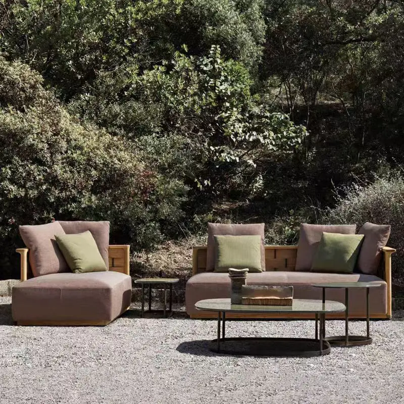 Modern Outdoor Teak UV Protection Furniture Garden Sofa Set Quick Drying Cushion Comfort Design Villa Terrace Courtyard Hotel