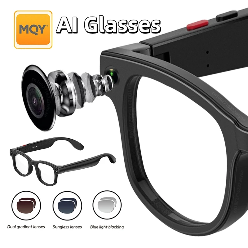 

MQY 4K Smart Bluetooth AI Glasses 800W Pixel Shooting Music Play Call Intelligent Translate Voice Assistant Waterproof Glasses