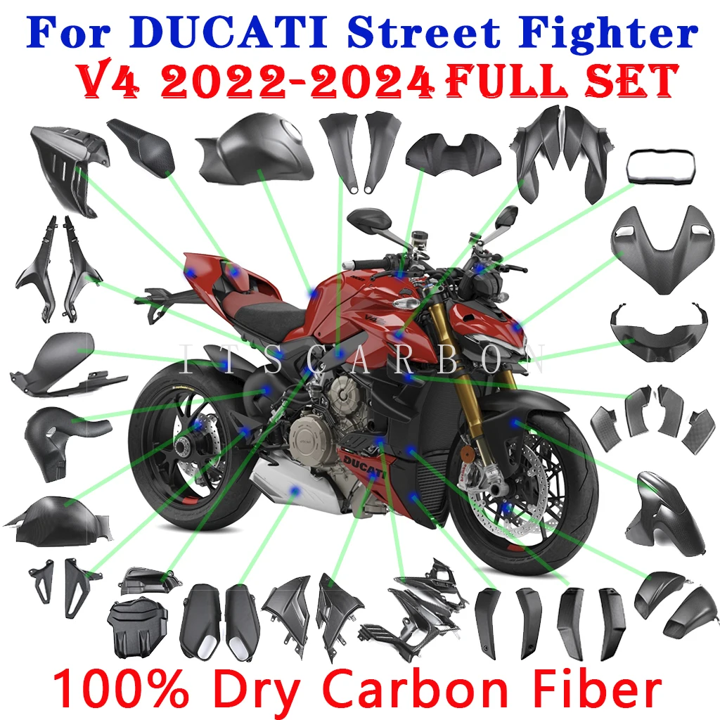 2024 For DUCATI Streetfighter V4 2023 2022 Pure Dry Carbon Fiber Accessories Fender Winglets Engine Exhaust Cover Fairing Kits